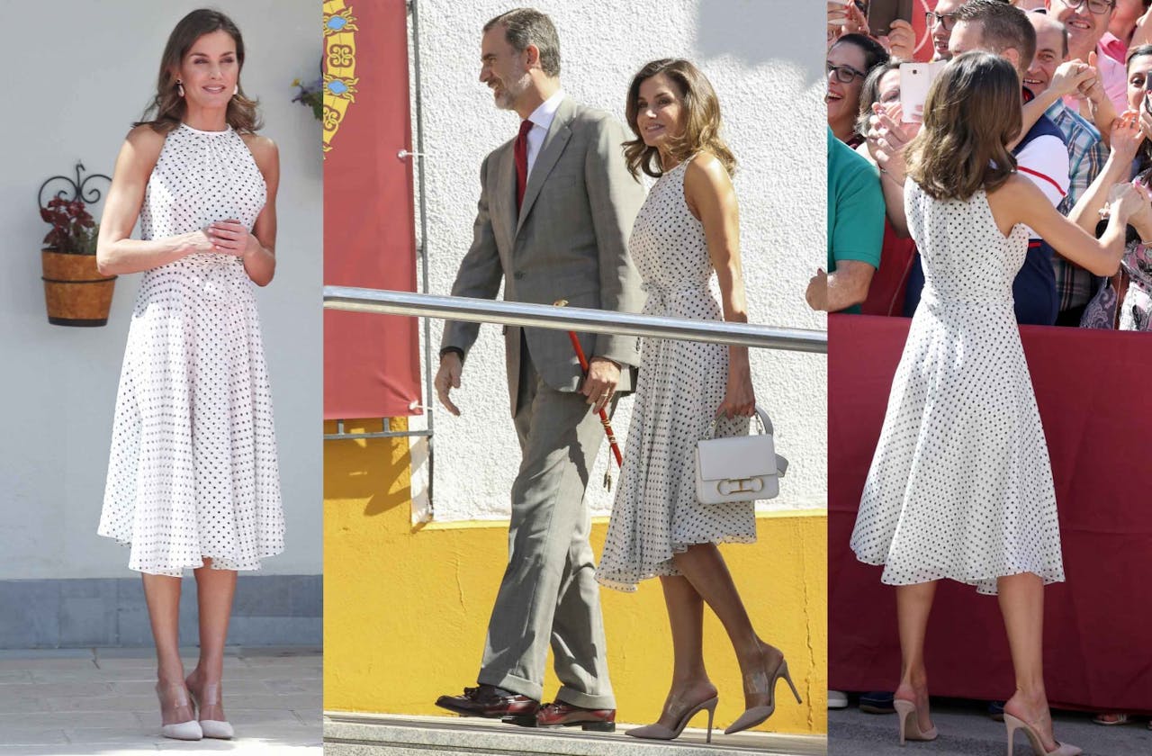 El estilismo de la reina Letizia, con vestido de Carolina Herrera y zapatos de Steve Madden