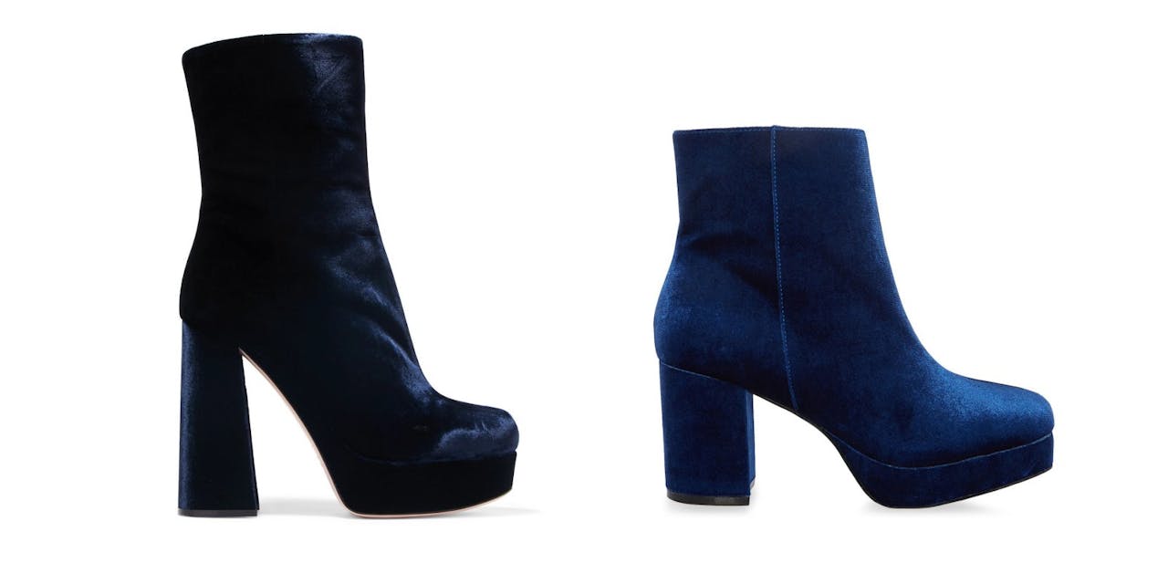 Los botines de terciopelo azul de Miu Miu vs. el diseño 'low-cost' de Primark